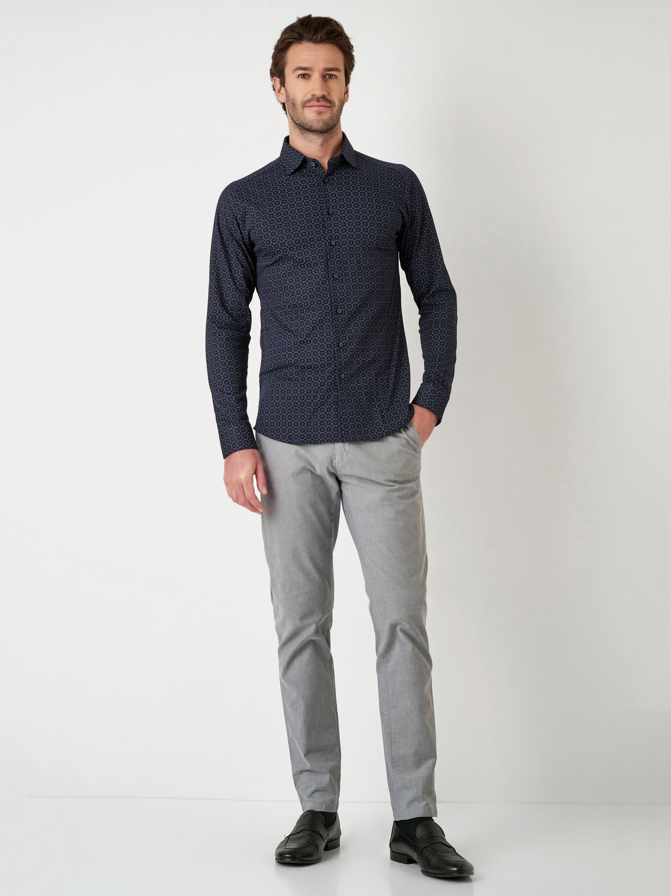 Shirt | Style »Casual Kent« dark blue oruaments