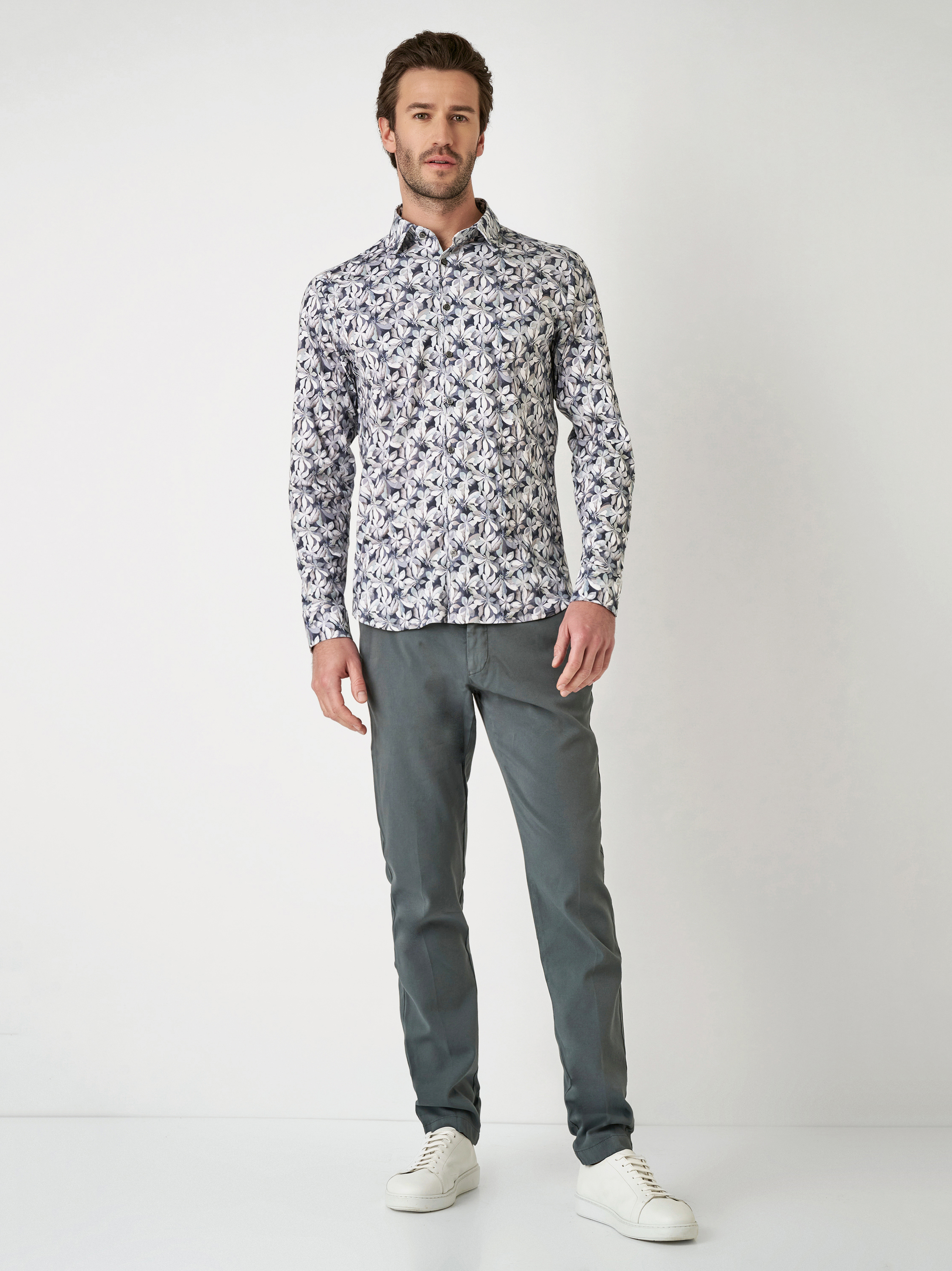 Shirt | Style »Casual Kent« small anthracite leafs